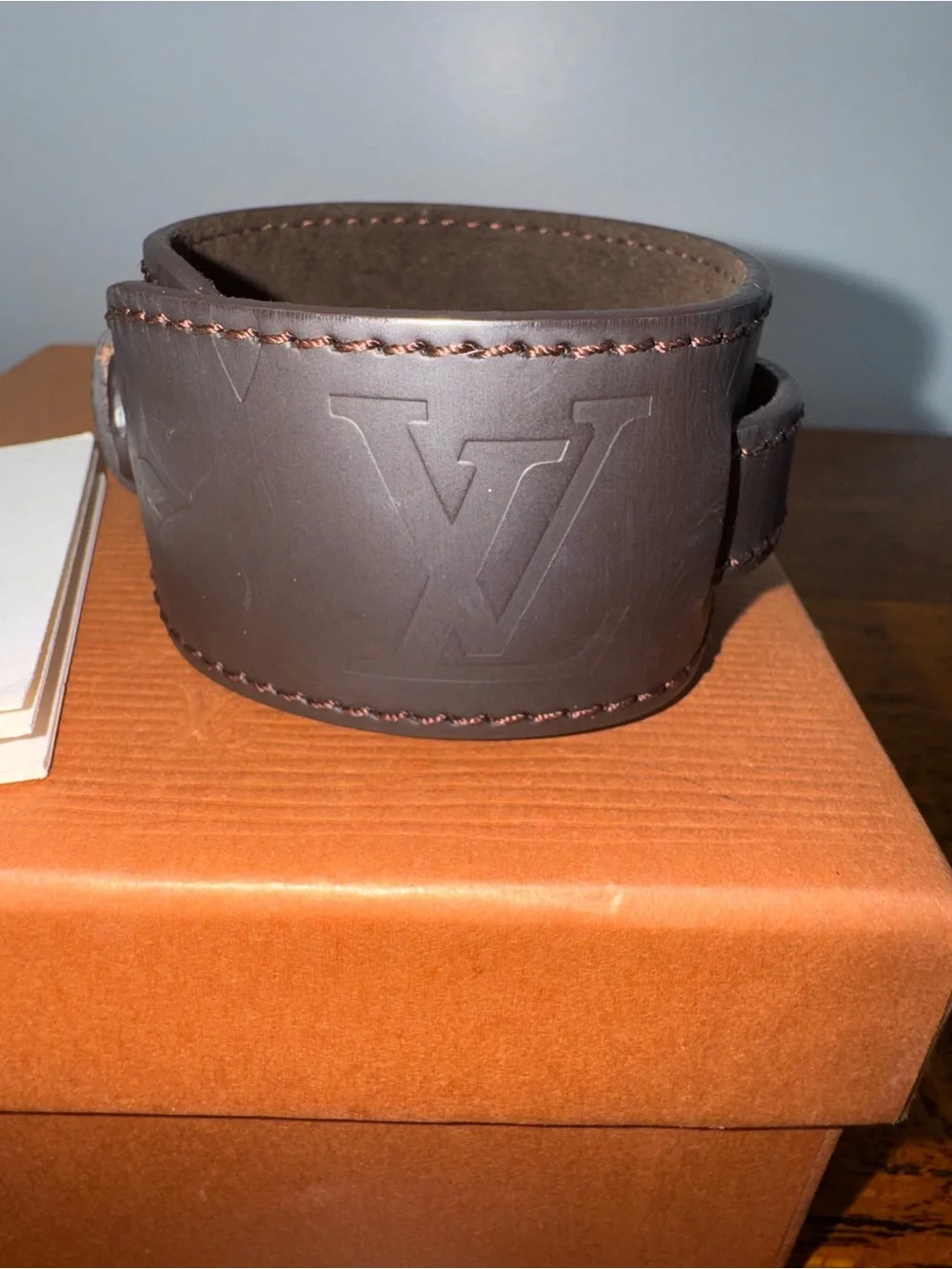 NWOT Louis Vuitton Monogram Glacé Force Double Wrap Leather Cuff Bracelet w/COA